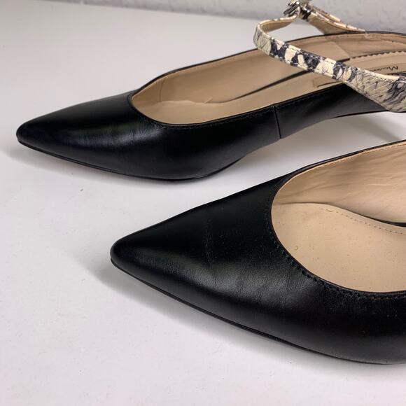 MASSIMO DUTTI Black Leather Snakeskin Pointed Toe Slip-On‎ Kitten Heel Size 35 - Picture 4 of 11